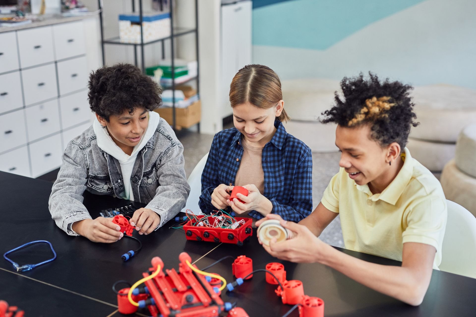 Students working together on a robotics project